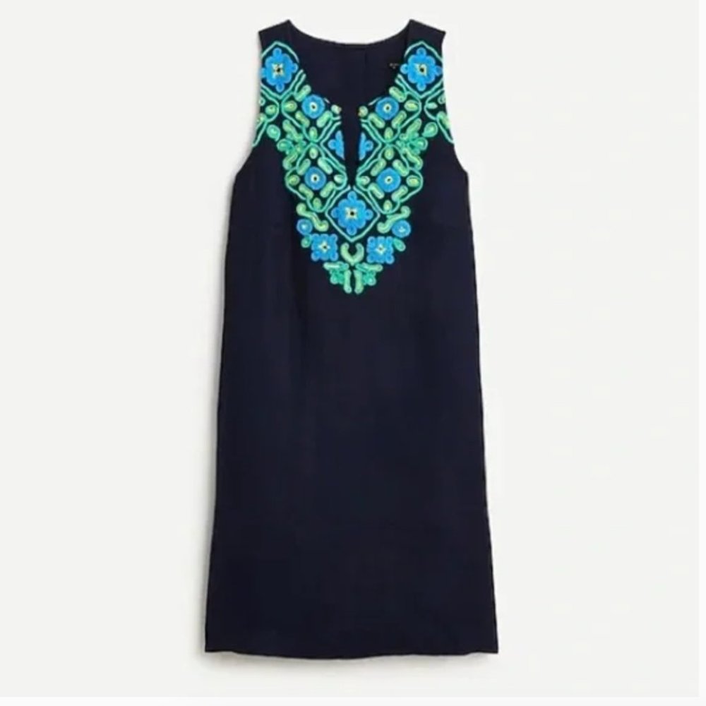 J. Crew 100% Linen Shift Dress with Embroidery and Pockets size Large Tall